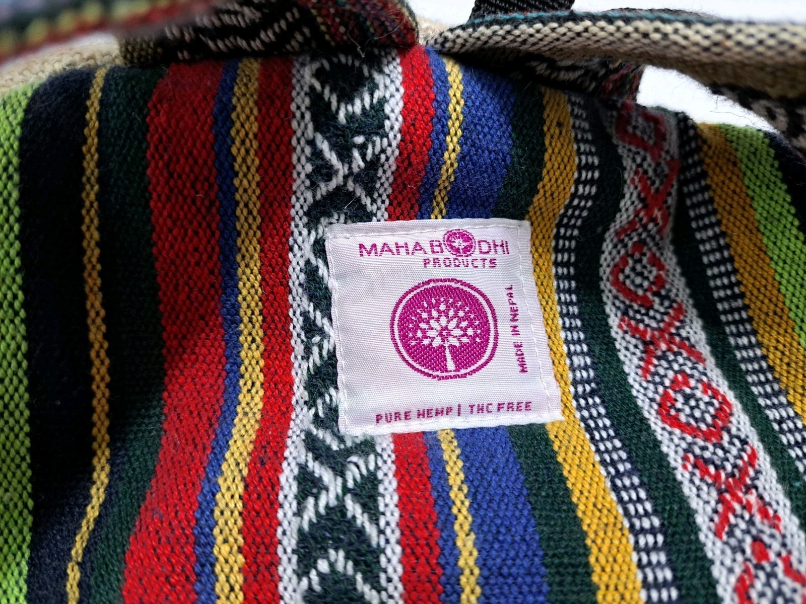 Himalayan Hemp THC Free Multi Color Handmade Backpack Nepal Pink Green Orange