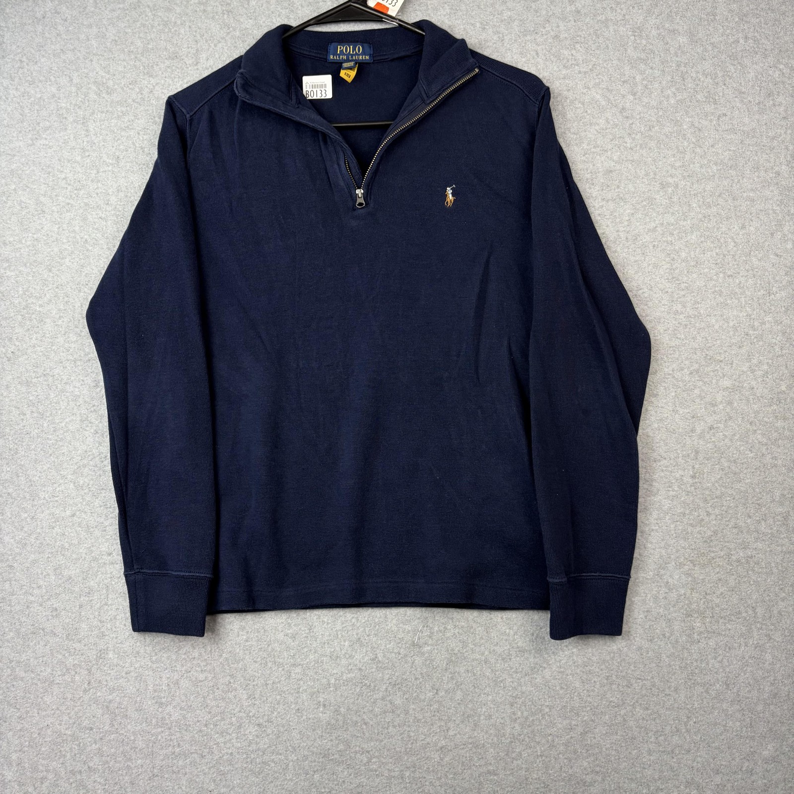 Polo Ralph Lauren Sweater Boys Large 14-16 Blue 1/4 Zip Mock Neck Pullover Logo