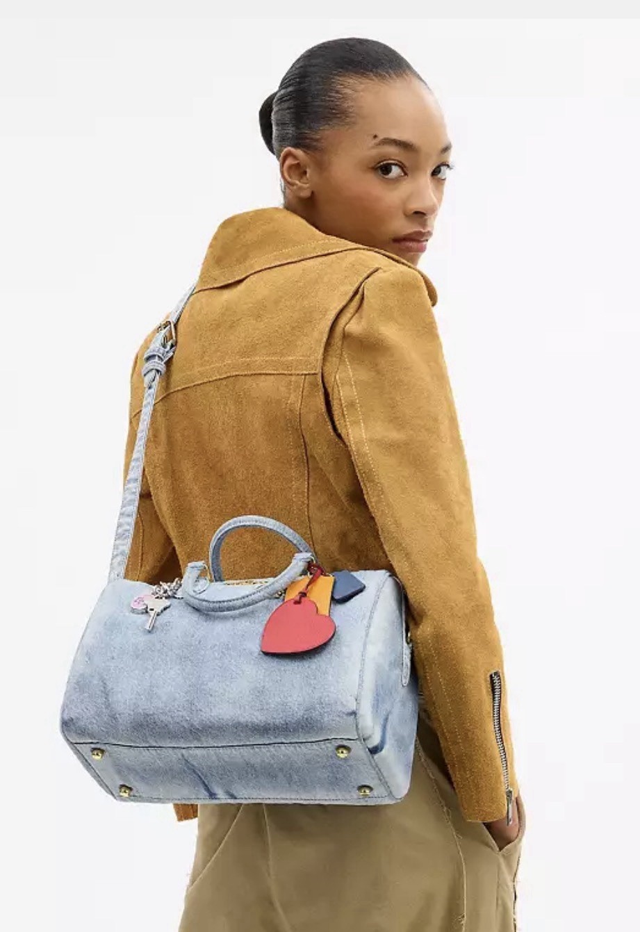 NWT COACH Rowan Large Satchel Bag In Loved Denim With Charms CDY75 Light Indigo