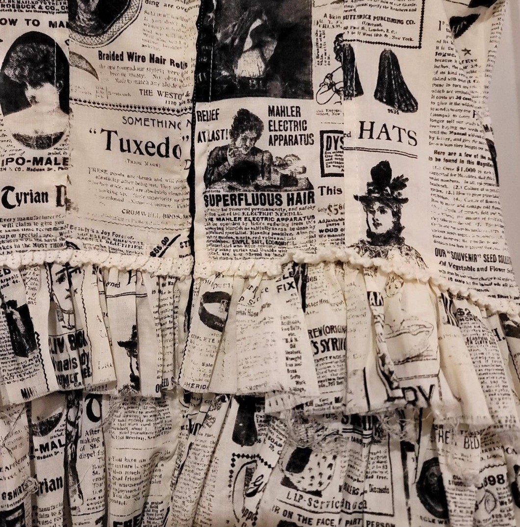 SUPA VINTAGE!!! LIP SERVICE 1985 Y2K newspaper print corset top with ruffles…