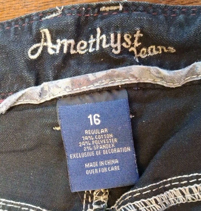 Amethyst Jeans Womens Size 16 Blue Taper Stretch Denim Embroidered Pockets