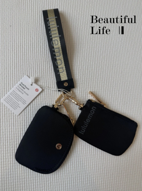 US Black Gold Lulemon Style Key Wallet Wristlet Dual Pouch Buckle Bag With Wrist