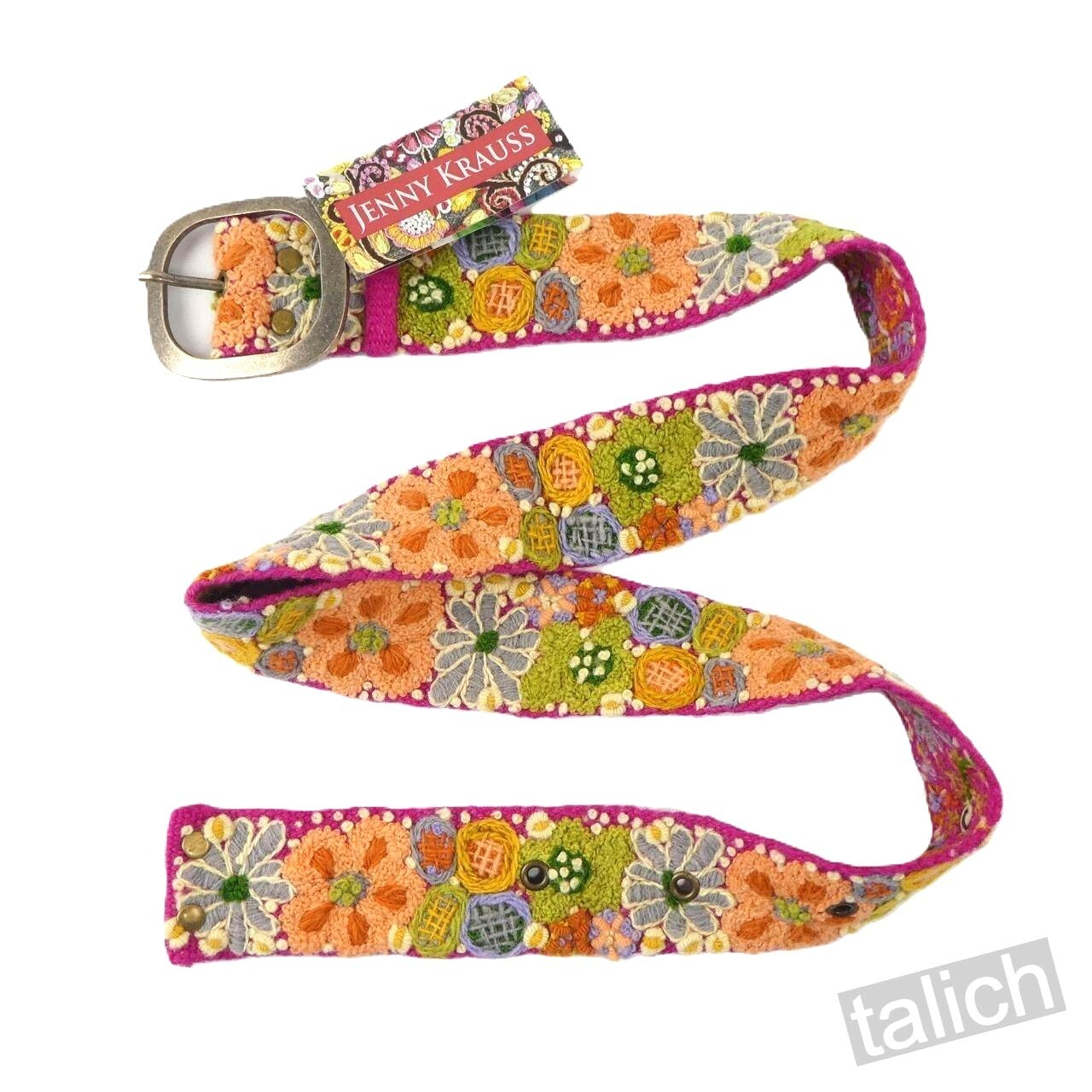 Jenny Krauss Wildflowers Multicolor Floral Embroidered Wool Belt Handmade S M L