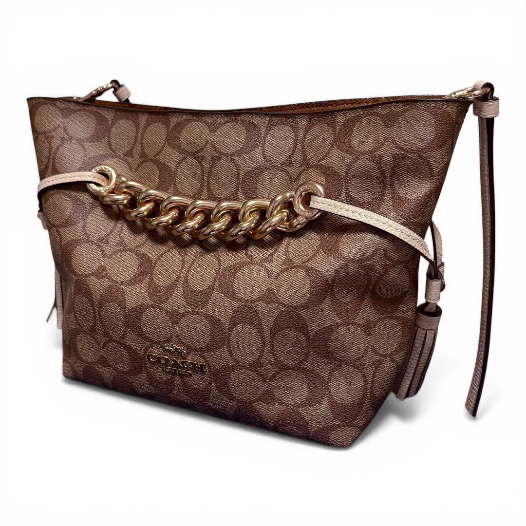 Coach Andy Tote Signature Canvas Leather Used Genuine Bag