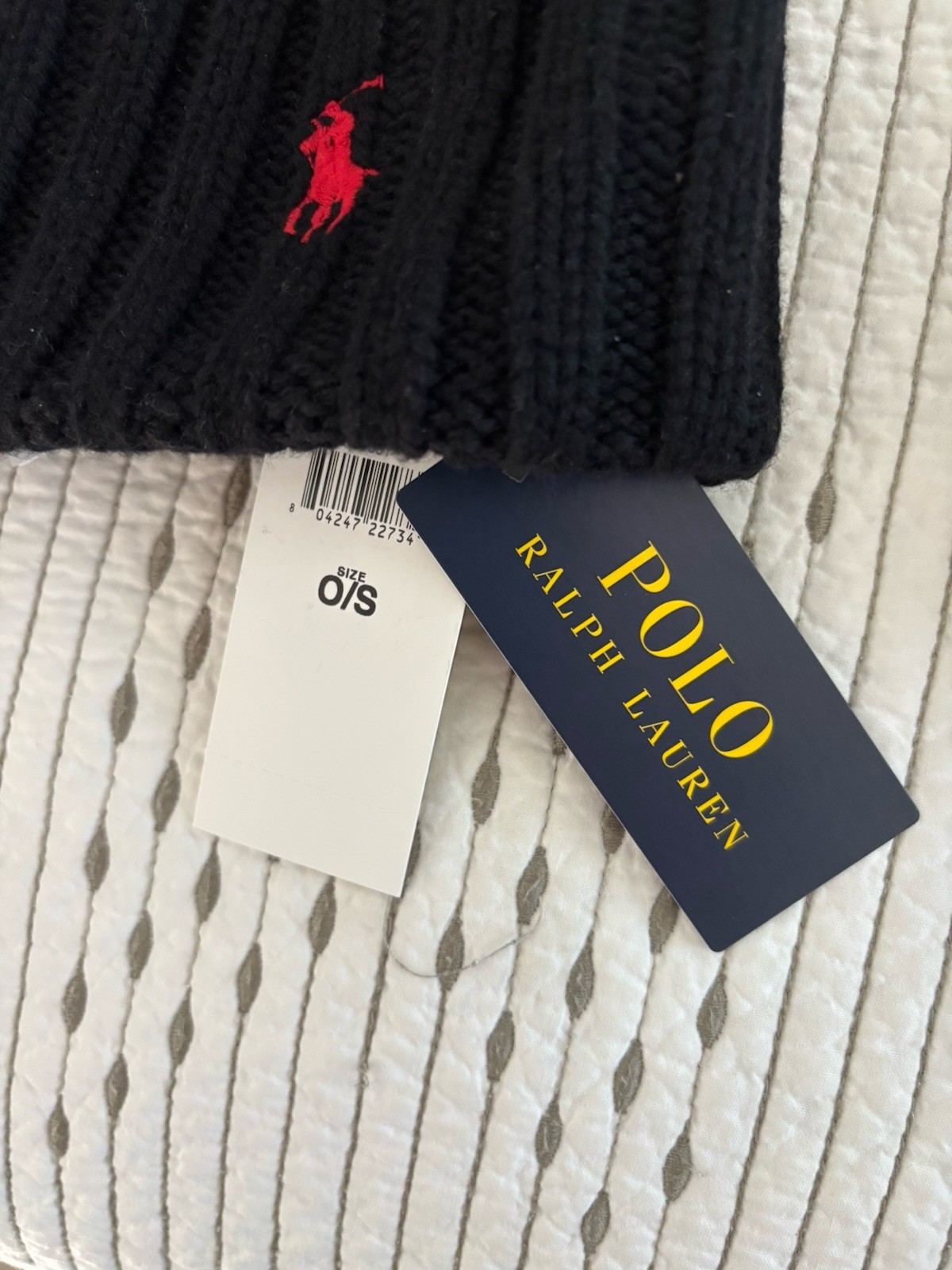 Polo Ralph Lauren Men’s Chunky Cable Knit Beanie Skull Cap Black NWT