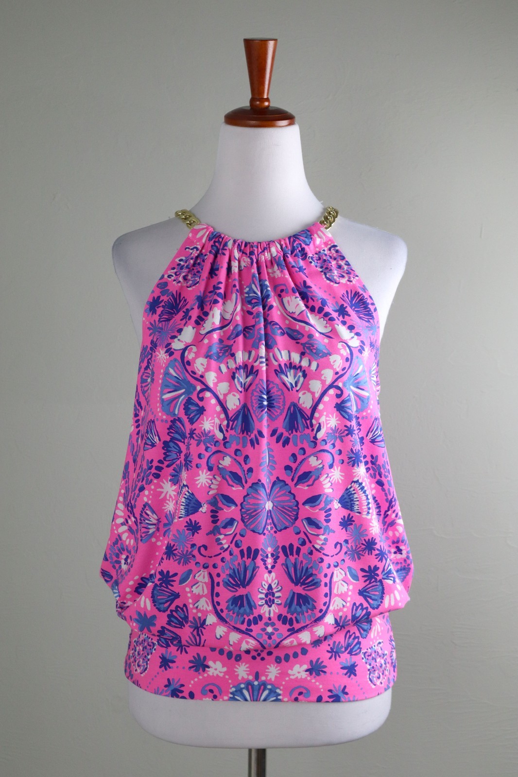 LILLY PULITZER $98 Bowen Chain Strap Havana Print Halter Top Size Small