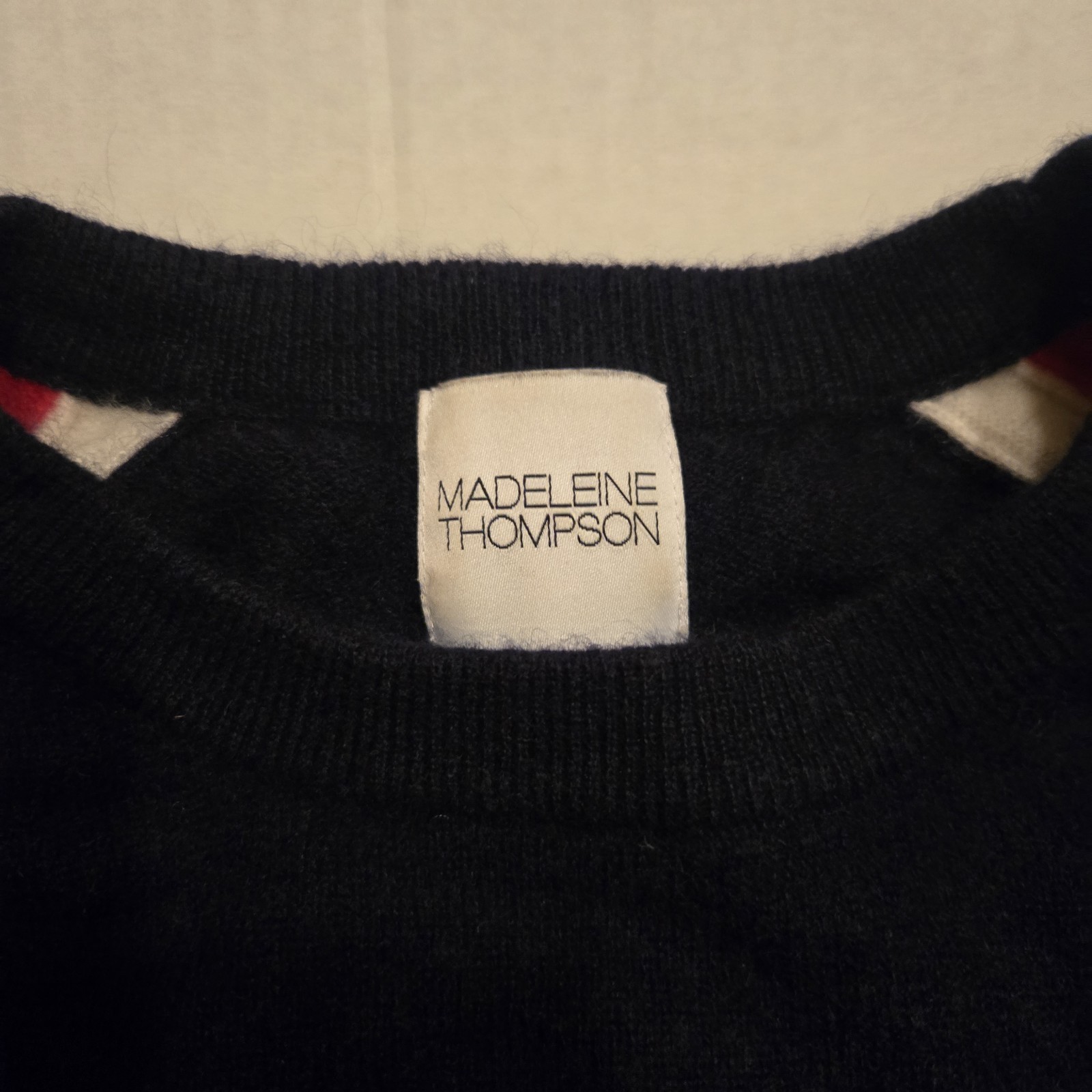 Madeleine Thompson 100% Cashmere Red White Blue Stripe Crewneck Sweater Small