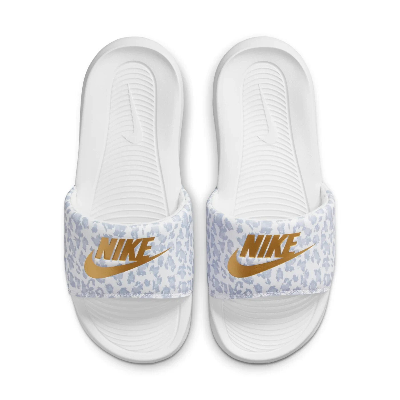 Nike Victori One Print Slides Sandals White/Grey Gold CN9676-103 Women’s Size 5