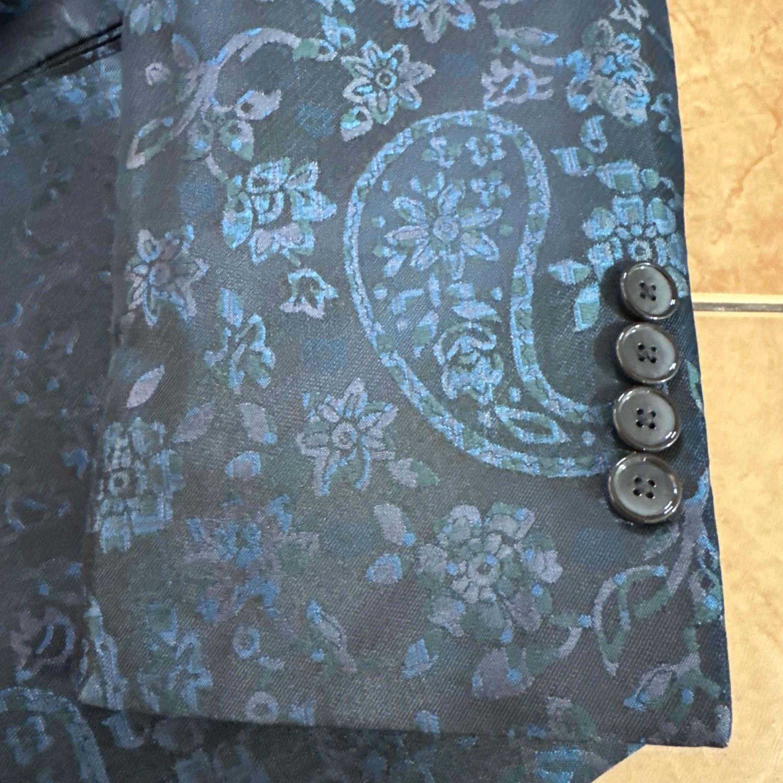 Tallia Blazer Mens Sz 42R Slim Fit Blue Paisley Formal Sport Coat Evening Jacket