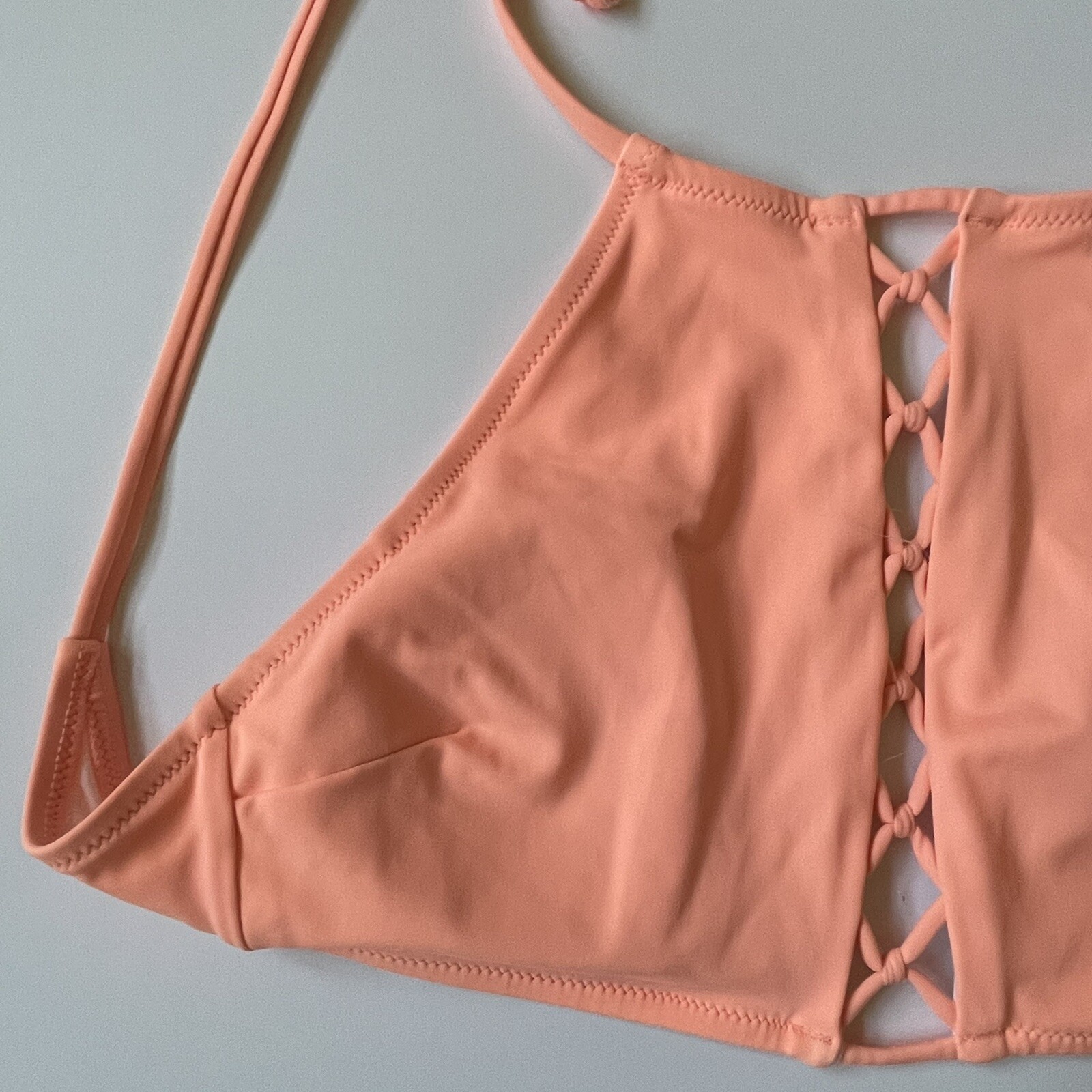 PINK Victoria Secret Swim Top Sz Small S C75 (34C) Peach Halter Strap Back Tie