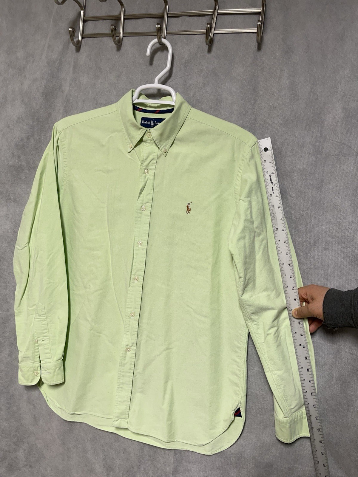VTG Ralph Lauren Shirt Men L Green Classic OCBD Oxford Cloth Flesh Pony Casual