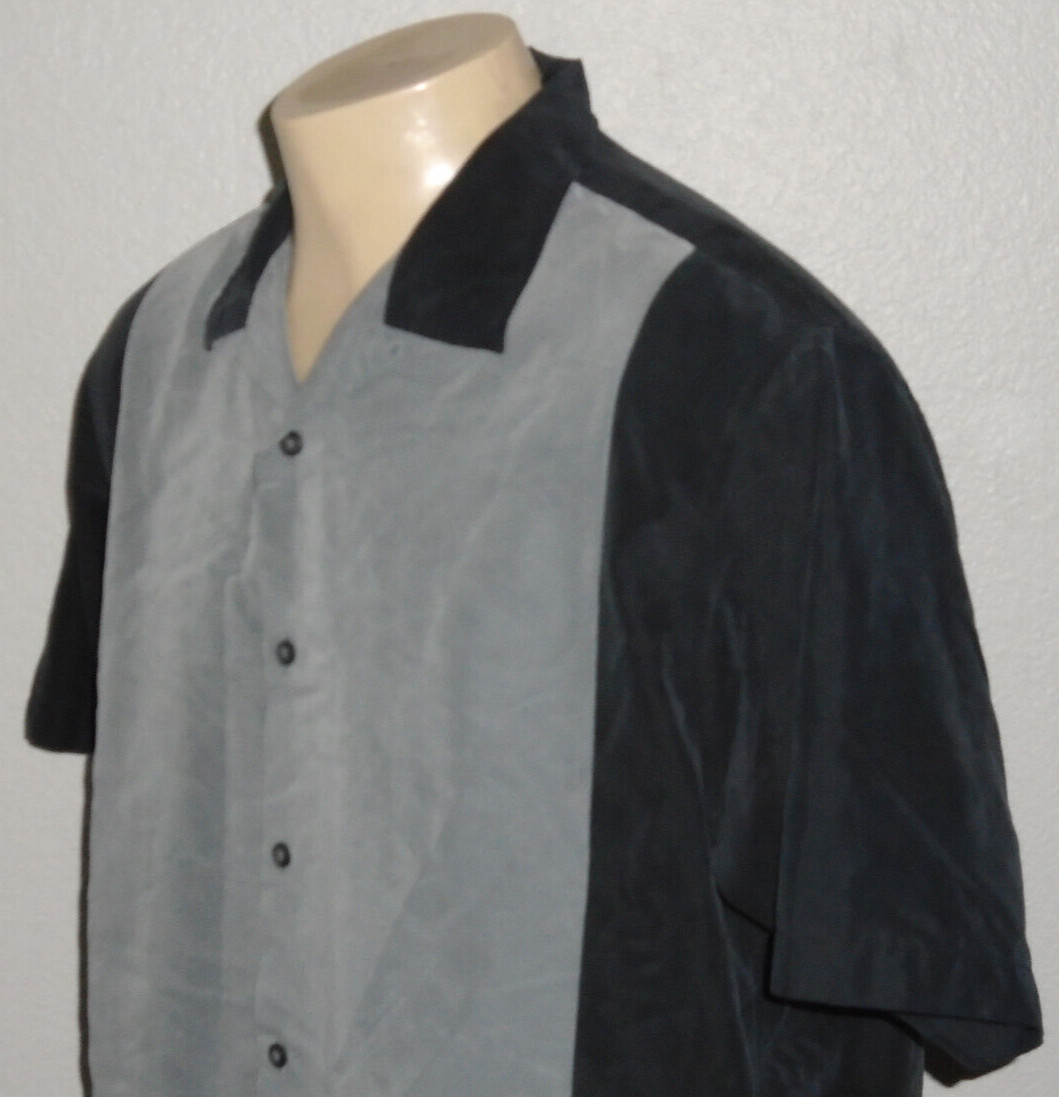 Hipster Retro Lounge Two Tone Black/Gray Rockabilly Shirt Men Large