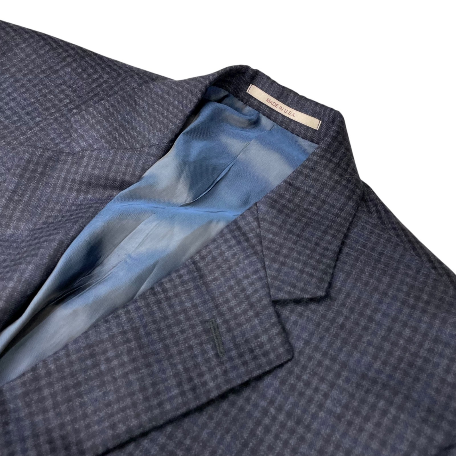 Hickey Freeman Men’s Flannel Wool 2-Button Blazer Blue Check Plaid • USA • 38R