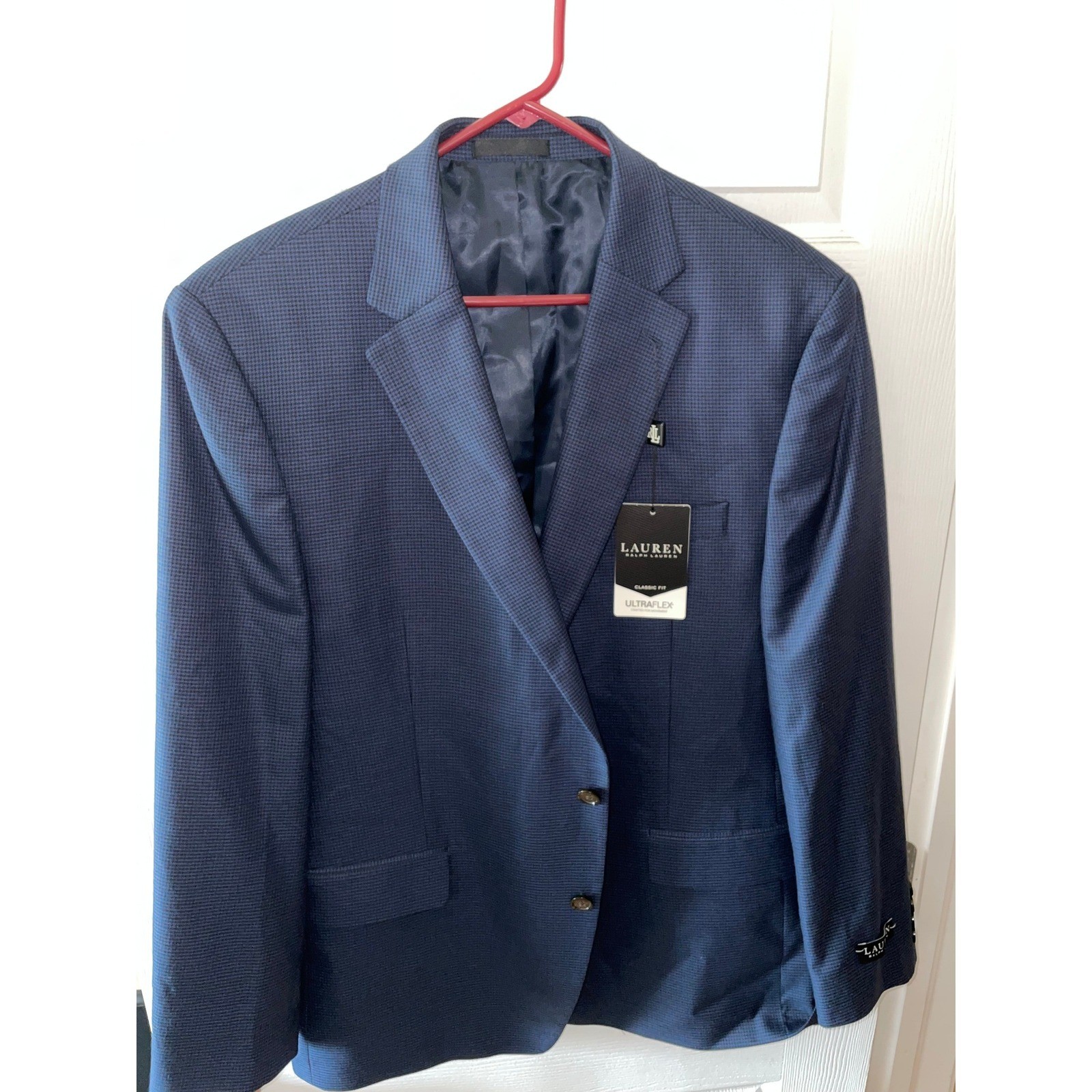 Lauren Ralph Lauren New w/tags 46R Navy Houndstooth Ultraflex Classic Fit Blazer