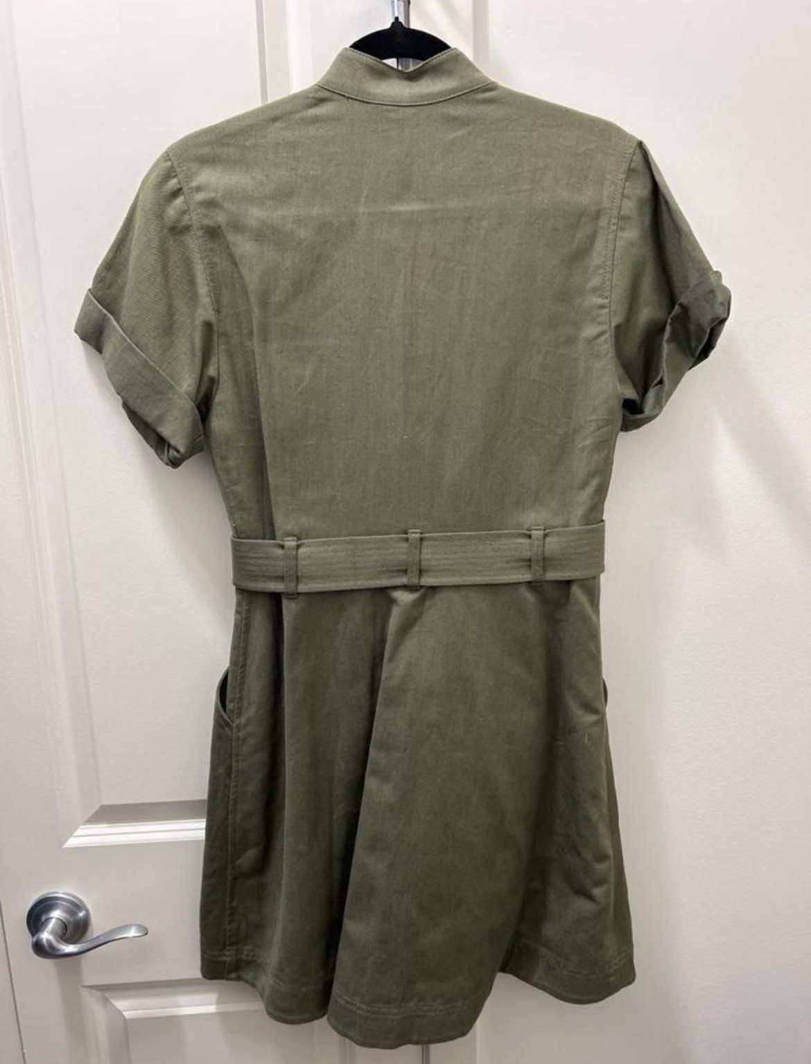 A.L.C. Green Collared Shirt Dress, Short Sleeve Belted Button Twill, 6
