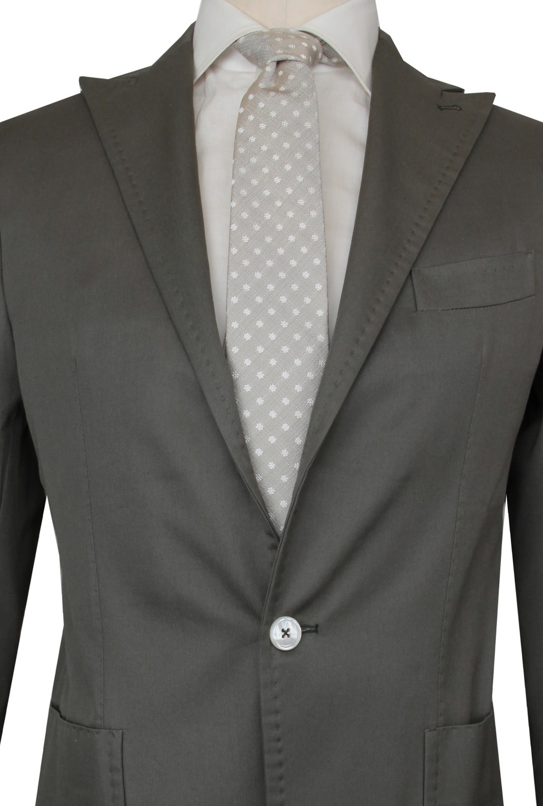 $3600 Sartorio Napoli Olive Green Cotton Solid Suit – (SA6252511)