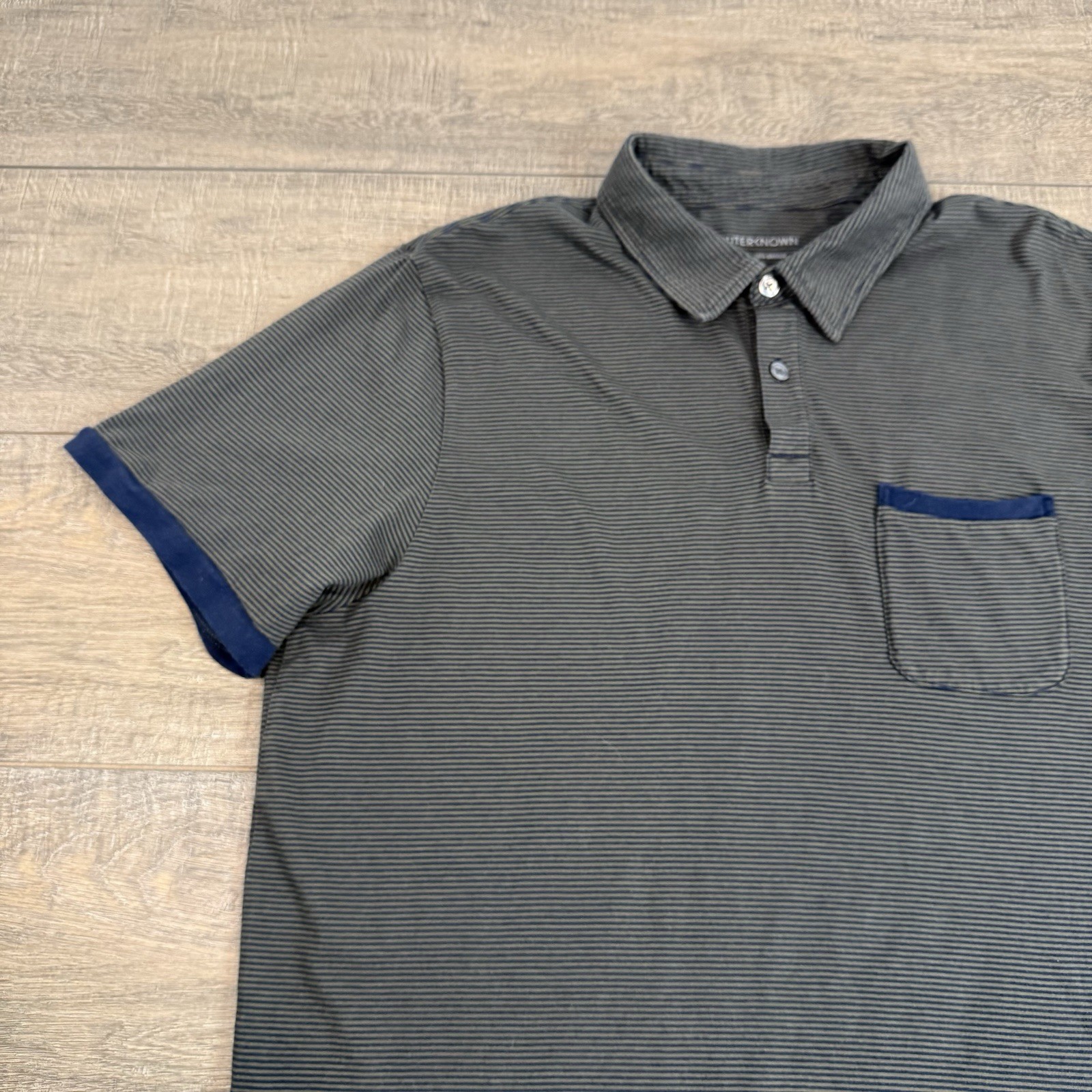 Outerknown Mens Pocket Polo Shirt Size (XL) Organic Cotton Striped Dark Gray B7
