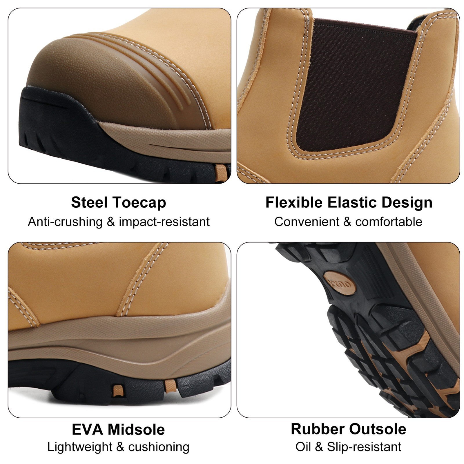 OUXX Steel Toe Chelsea Work Boots for Men, 6 inch, Slip-On, Rubber Outsole