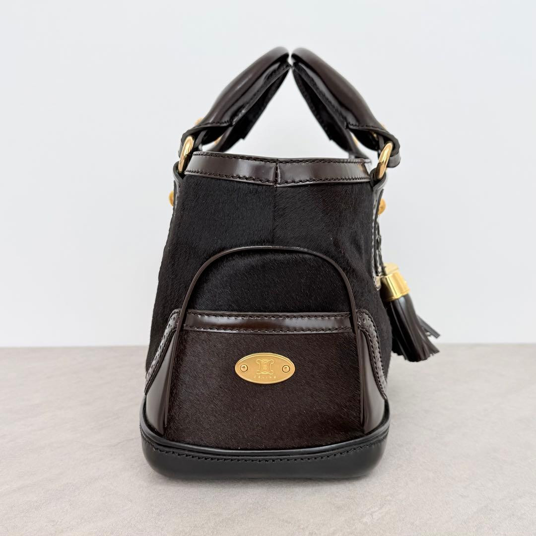 CELINE Calf Hair Boogie Bag Tote Bag Leather Dark Brown Tassel Vintage Used F/S