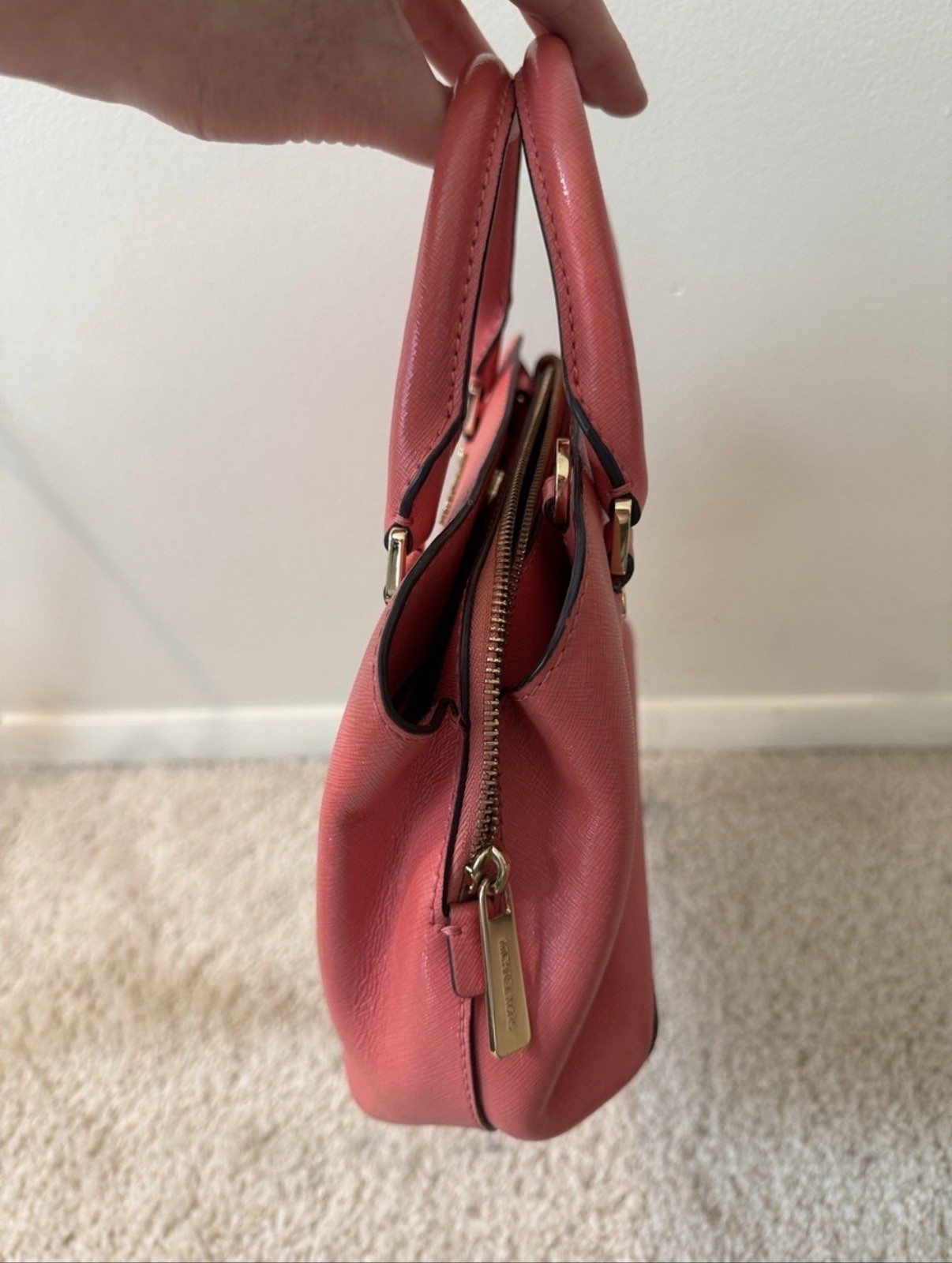 Michael Kors Savannah Small Satchel Saffiano Leather Top Handle Pink Grapefruit