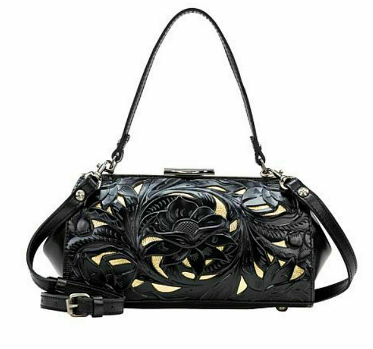 Patricia Nash BOVINO Frame Satchel Cut Out ~ Black Tooled NWT ORIG. $199