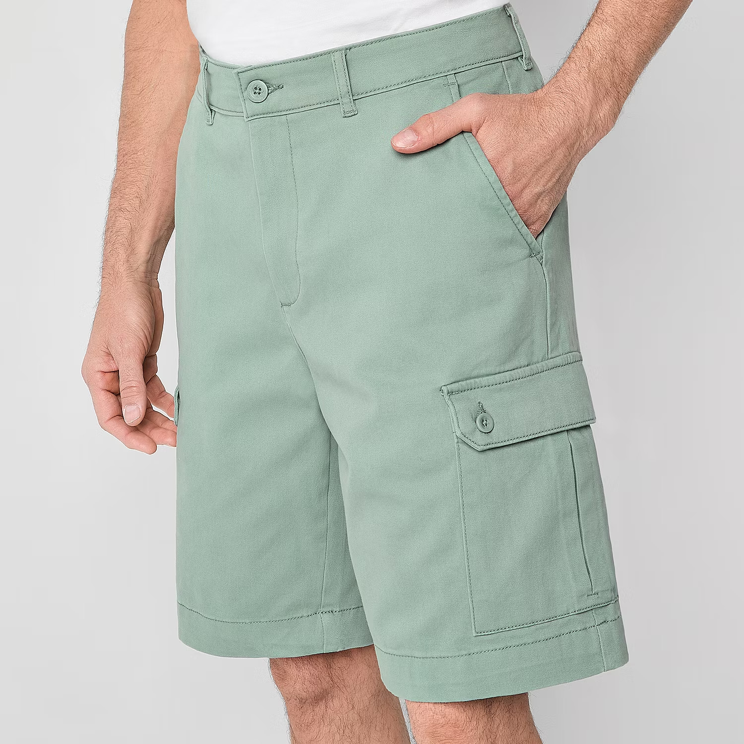 St Johns Bay 10″ Inseam Cargo Shorts, Jadestone Green, Comfort Stretch, Size 34