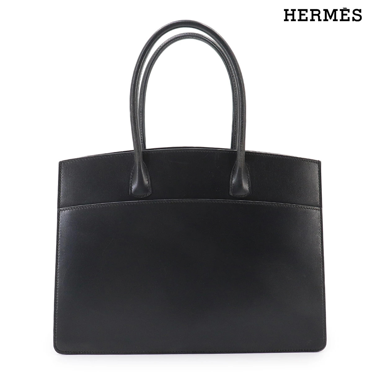 Hermes White Bus PM Handbag Tote Bag Black Box Calf Leather W11.6xH8.7in 99