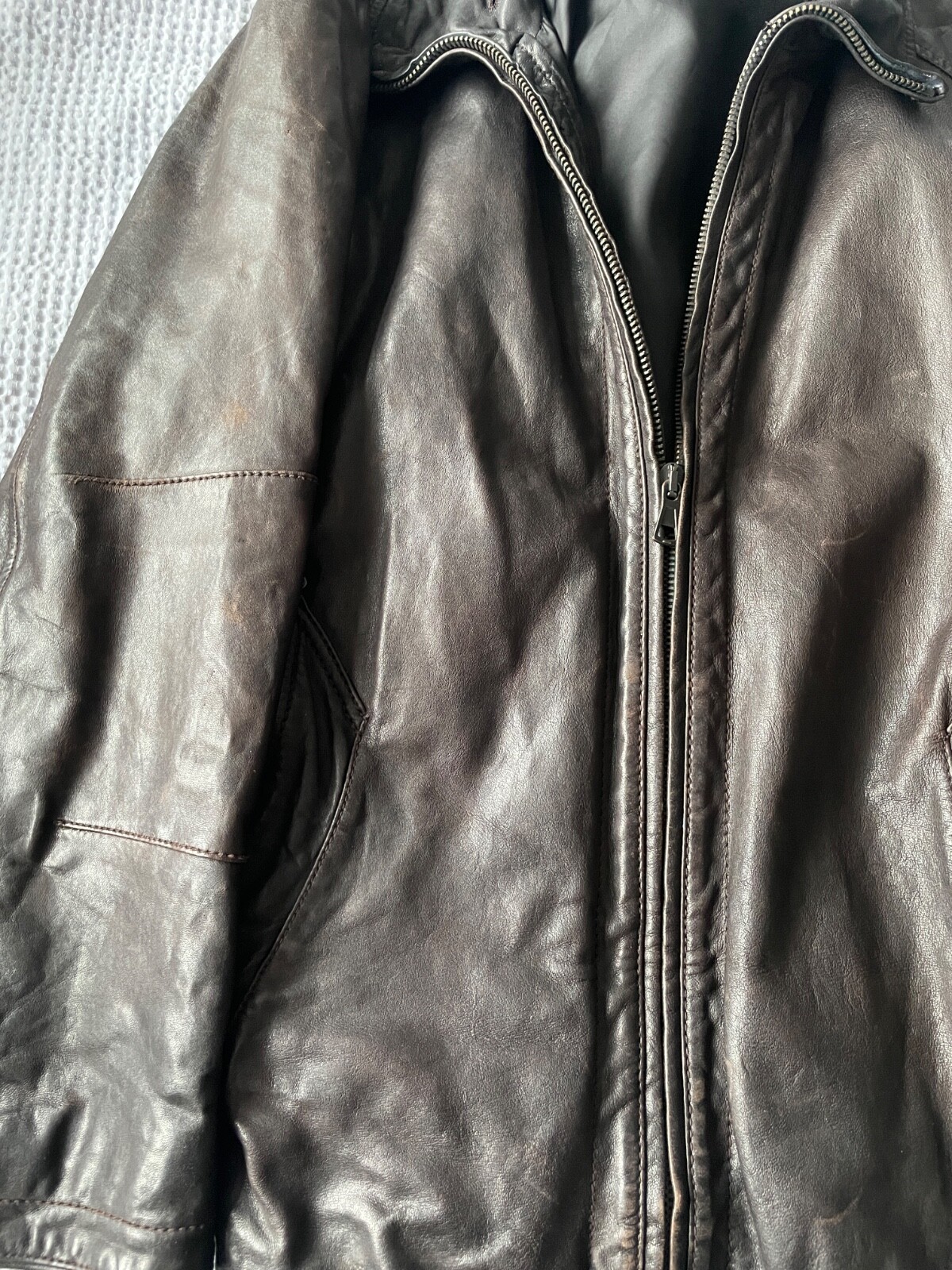 Vintage Brown Strellson Swiss Cross Leather Jacket Coat Size L Large Great Cond