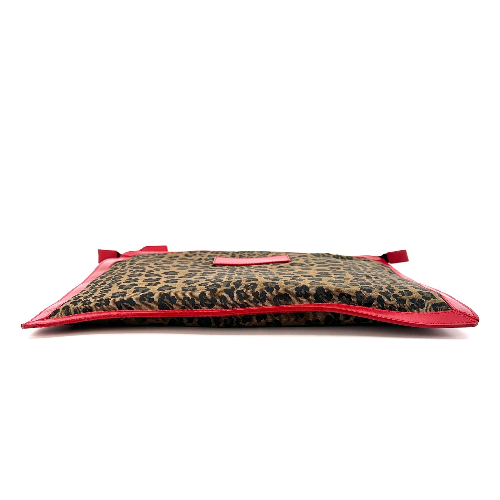 Fendi Clutch Bag Purse Leopard Leather Nylon Authentic 398T0359