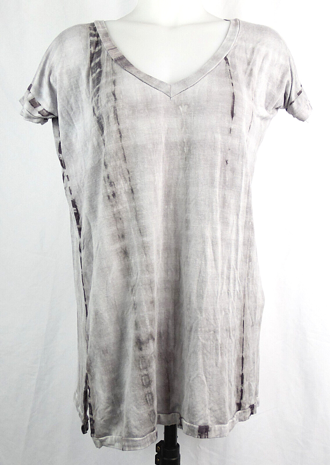 Oh Concept Gray Tie-Dye Short Sleeve V-Neck Viscose T-Shirt Top Women’s S/M