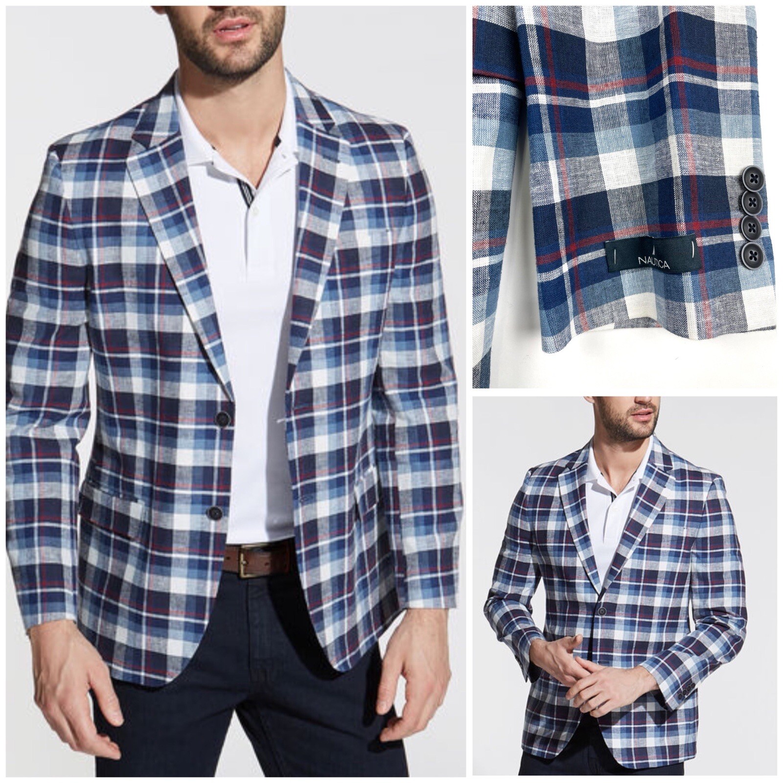 Nautica Modern Fit New Linen Blend Sport Coat Jacket Mens Blazer Navy Blue 42S