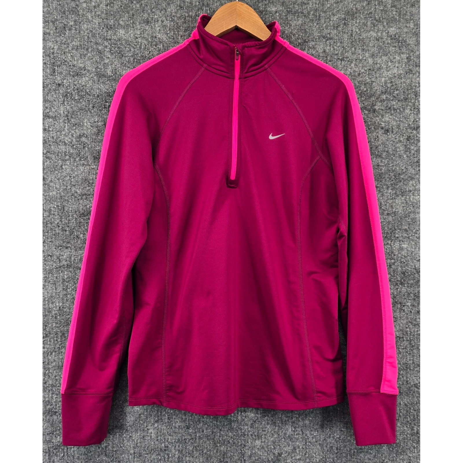 Nike Dri-FIT Running Pullover Women’s L Raspberry Pink Quarter Zip Thumbholes