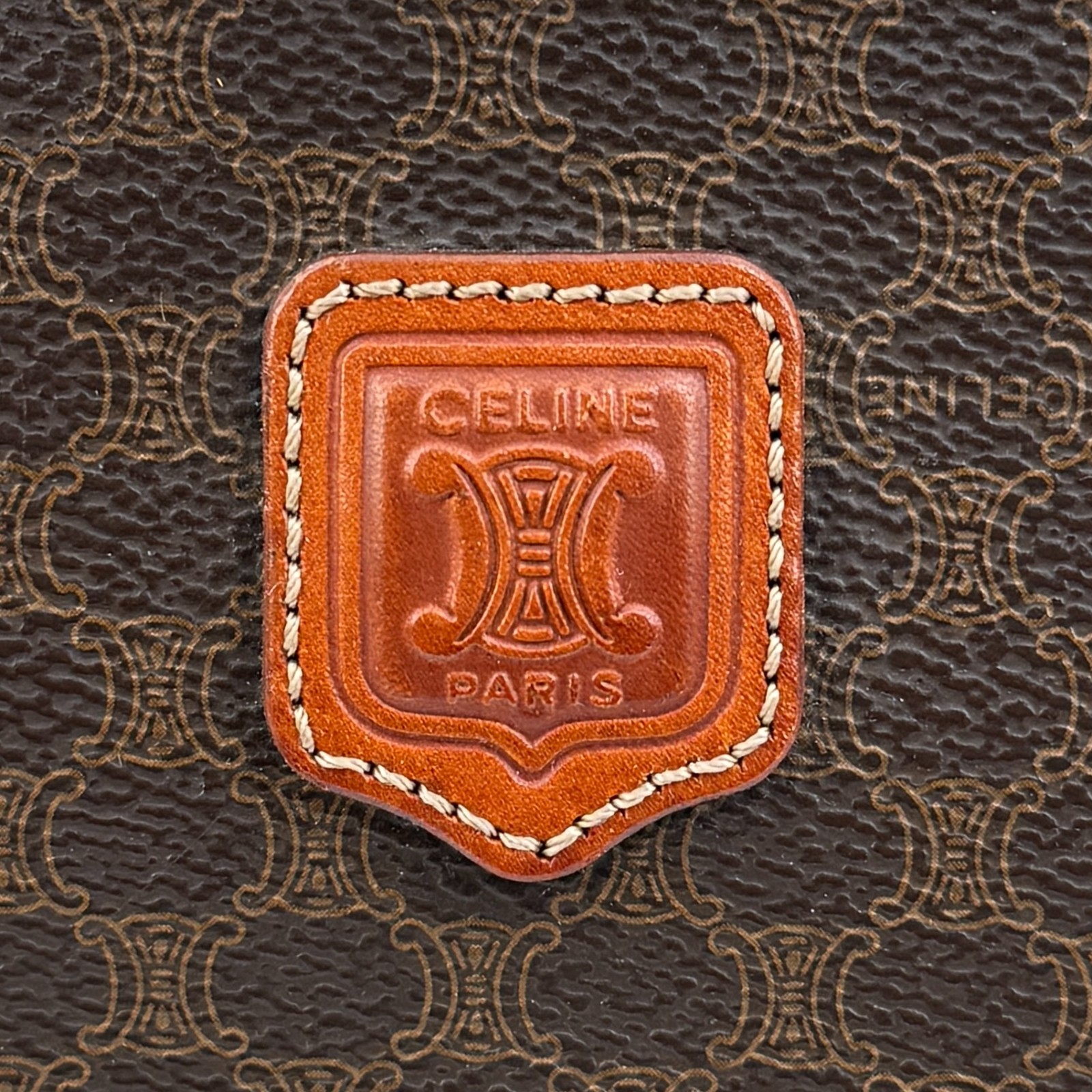 CELINE Macadam Vanity Bag Brown Cosmetic Pouch Handbag Authentic 0035