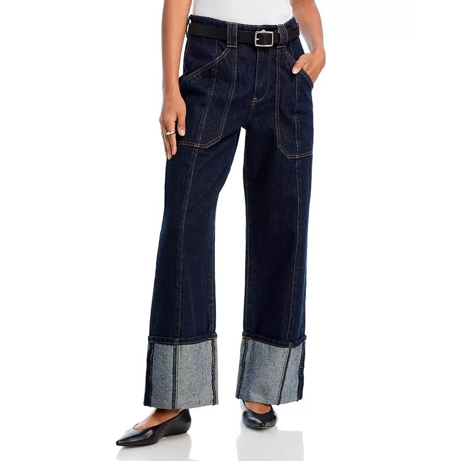BlankNYC Women Deep Down Dark Wash Denim Wide Leg Utility Jeans Size 25