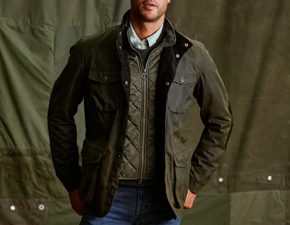 BARBOUR Ogston Wax Jacket w/ Elbow Patches Olive MSRP$540 Rugged Sophistication