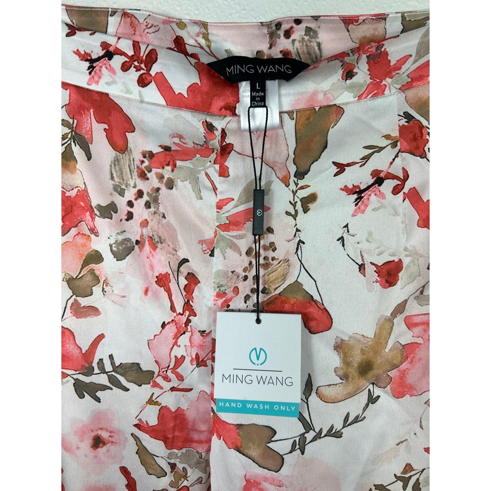 Ming Wang NWT Watercolor Floral Wide Leg Satin Pants Large