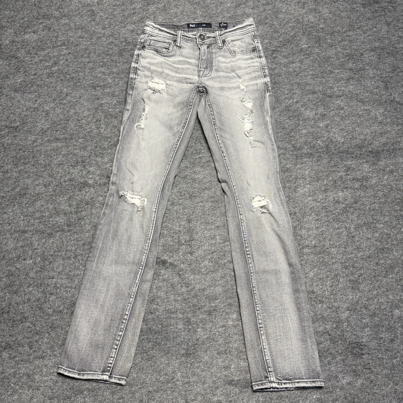 BKE Alec Men’s Jeans 29×32 Gray Distressed Slim Straight Stretch Denim