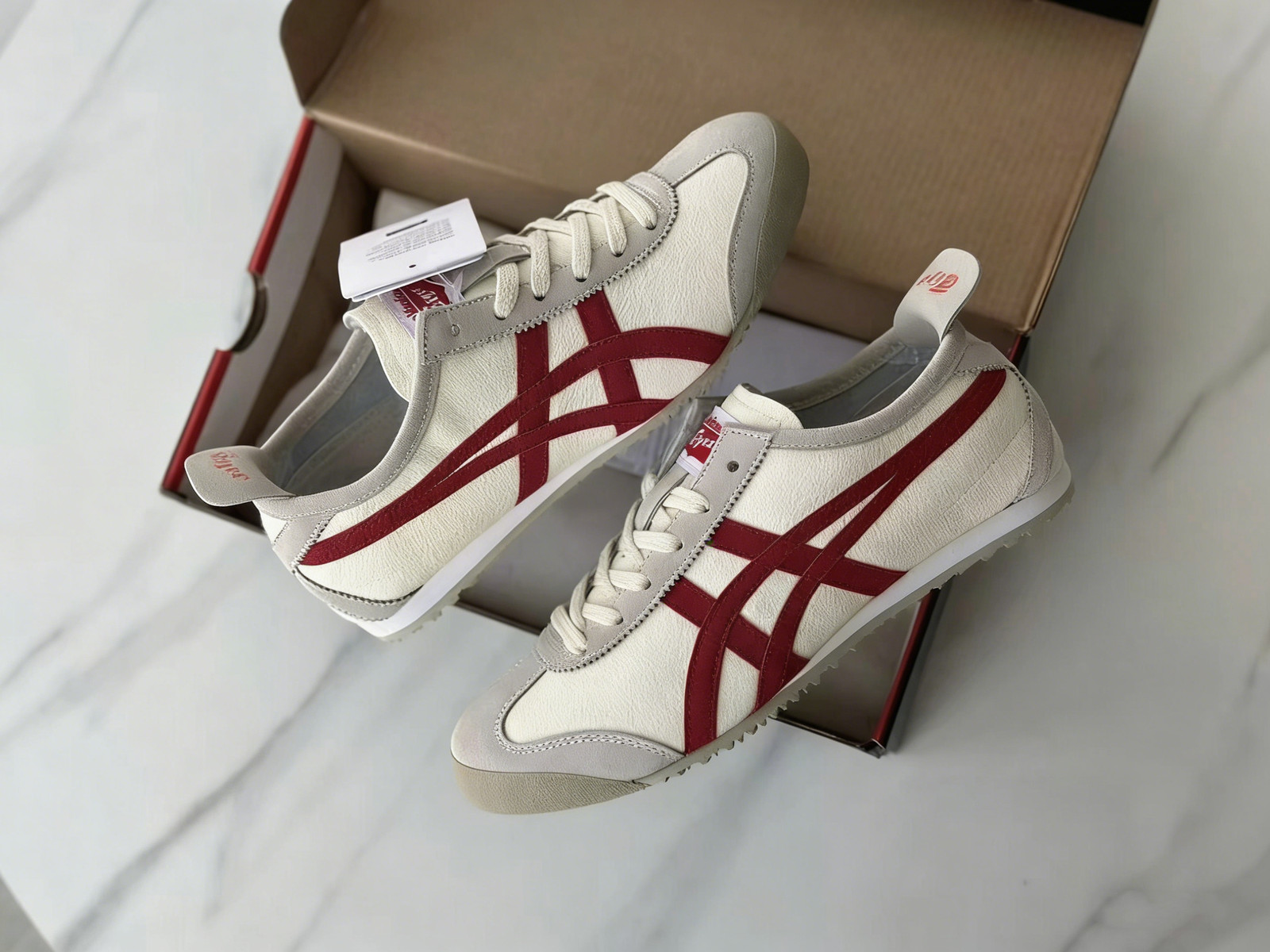 2025 Onitsuka Tiger Mexico 66 Classic Unisex Shoes Beige/Red Vintage Sneakers