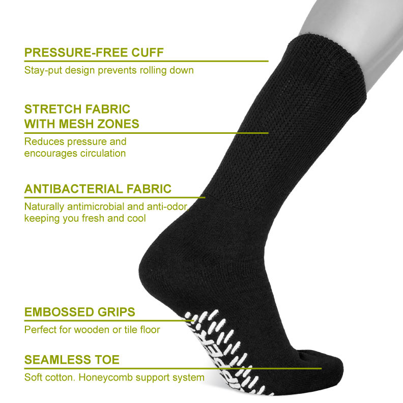 3, 6, or 12 Pairs Men’s NON SKID SOLE Diabetic CREW circulatory Socks “GRIPPER”