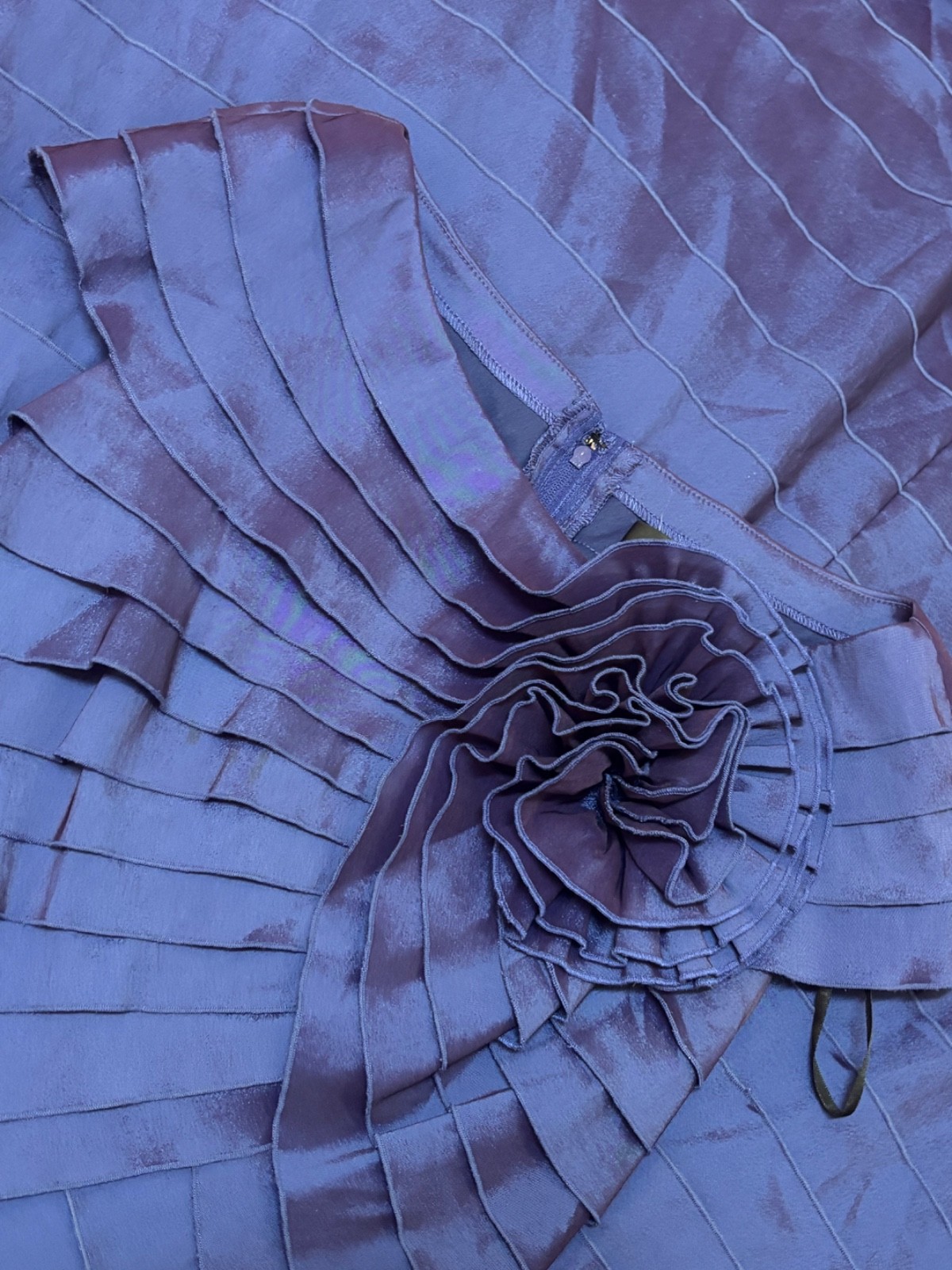 Tadashi Shoji Purple Indigo Off Shoulder Rosette Evening Gown Dress Women’s S 2