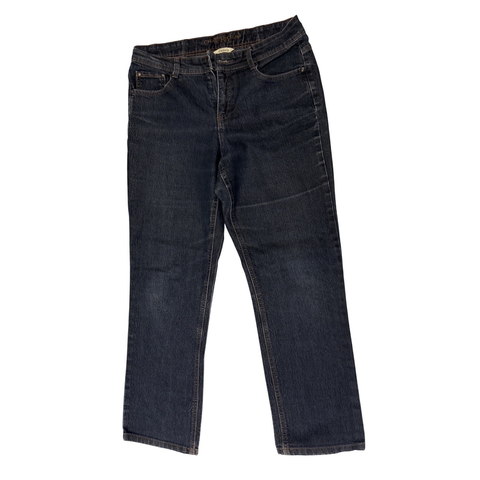 Charter Club Classic Straight Leg Jeans Dark Wash Blue Petite 10P Stretch Denim