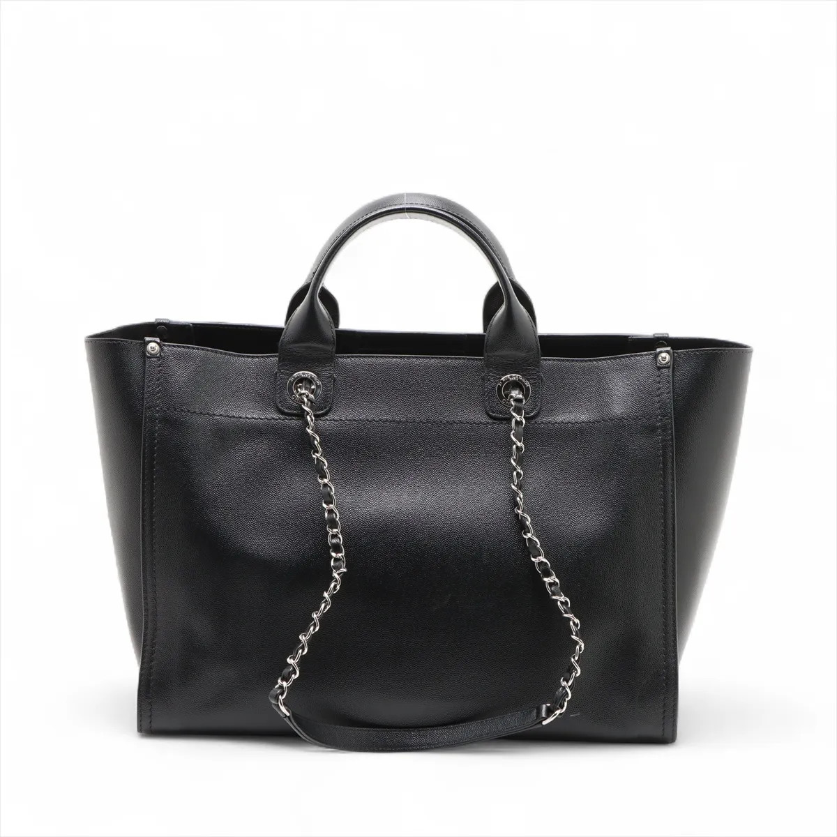 Chanel Deauville GM leather x studs 2 Way Tote Bag Black Silver Metal Fittings 2