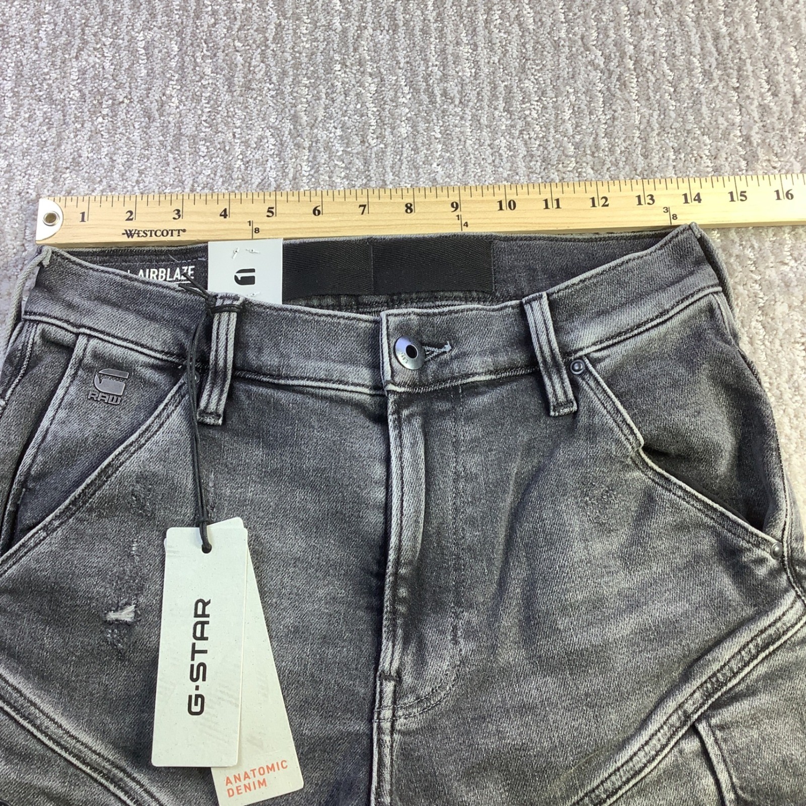 G-Star RAW Airblaze 3D Skinny Jeans 28 x 30 Faded Odyssey Grey Destroyed NWT