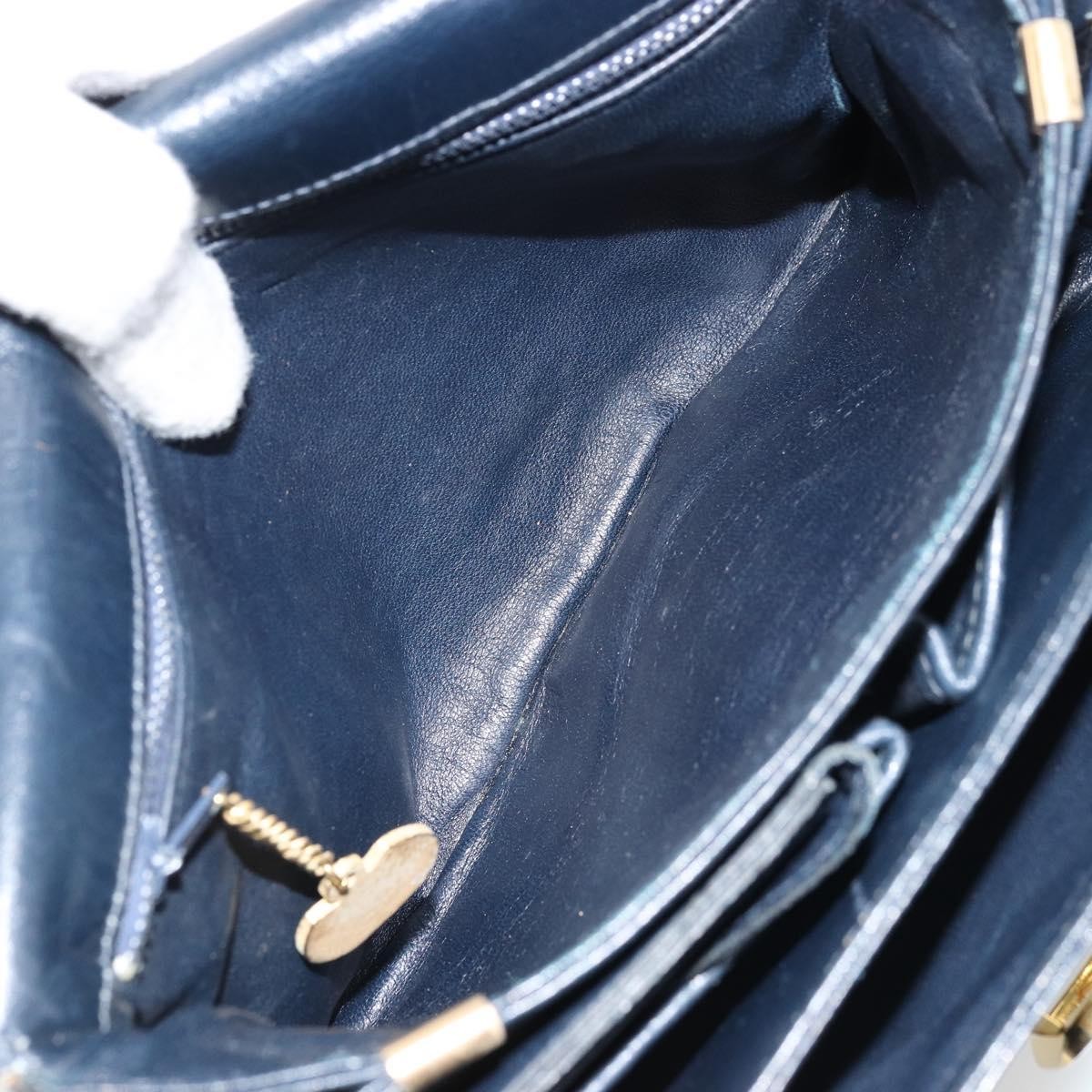 CELINE Horse Carriage Shoulder Bag Leather Navy Gold Auth YKZ1109