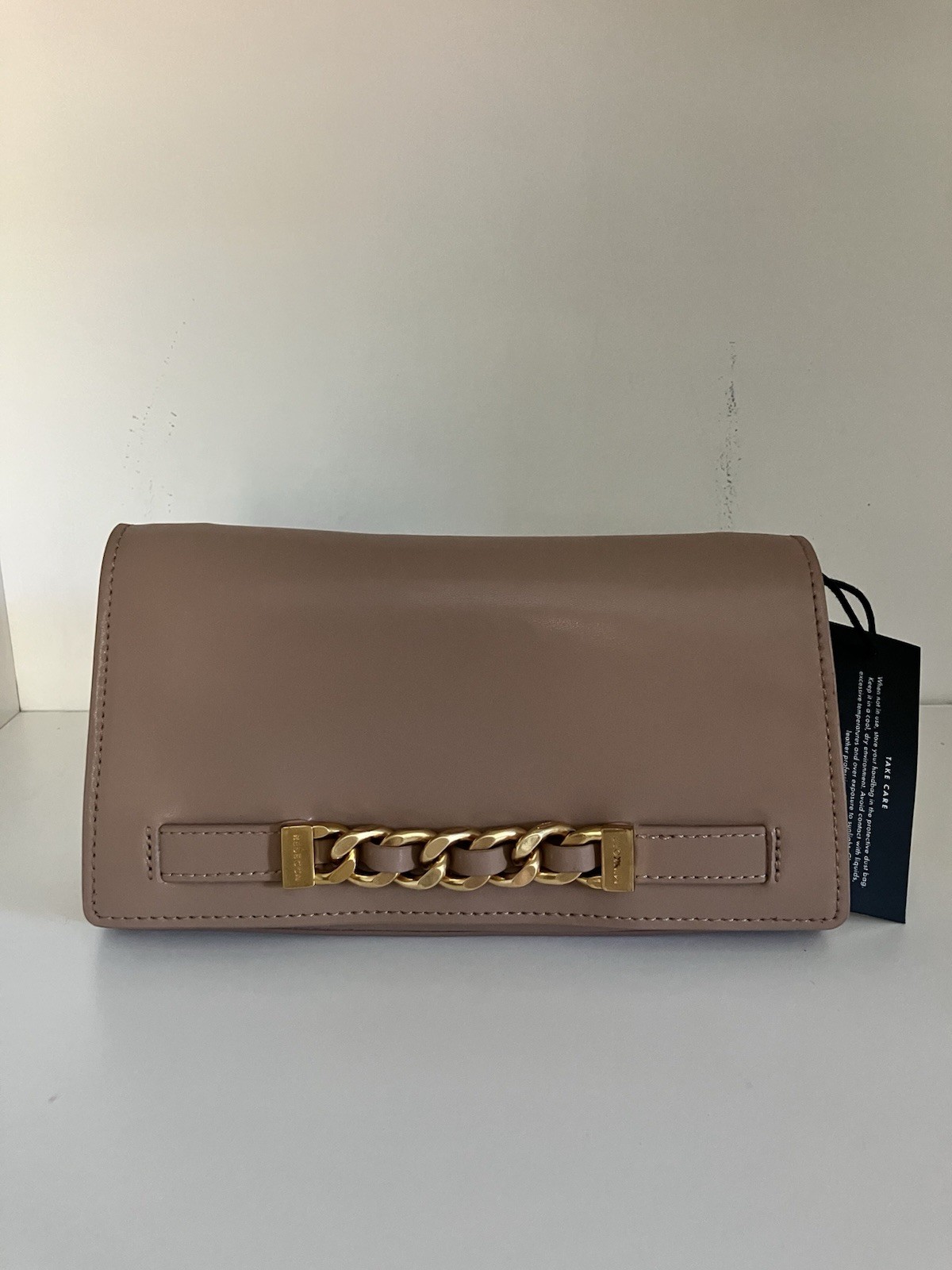 Rebecca Minkoff Taupe Small Crossbody Bag Gold Chain, Detachable Strap, Zip