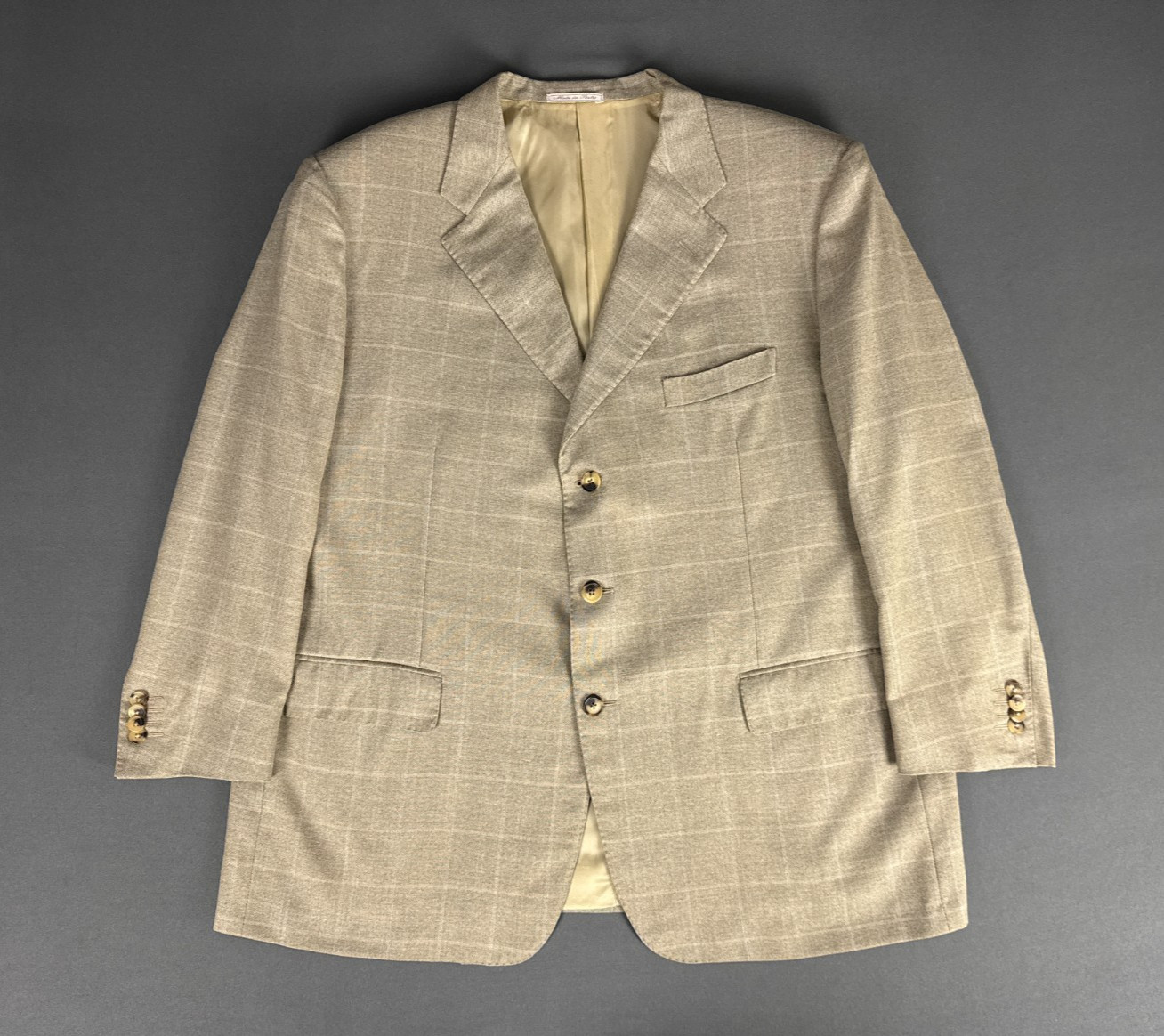 Corneliani Linea Sartoria Blazer EU58R UK48R Super 140s Beige Check Wool Jacket