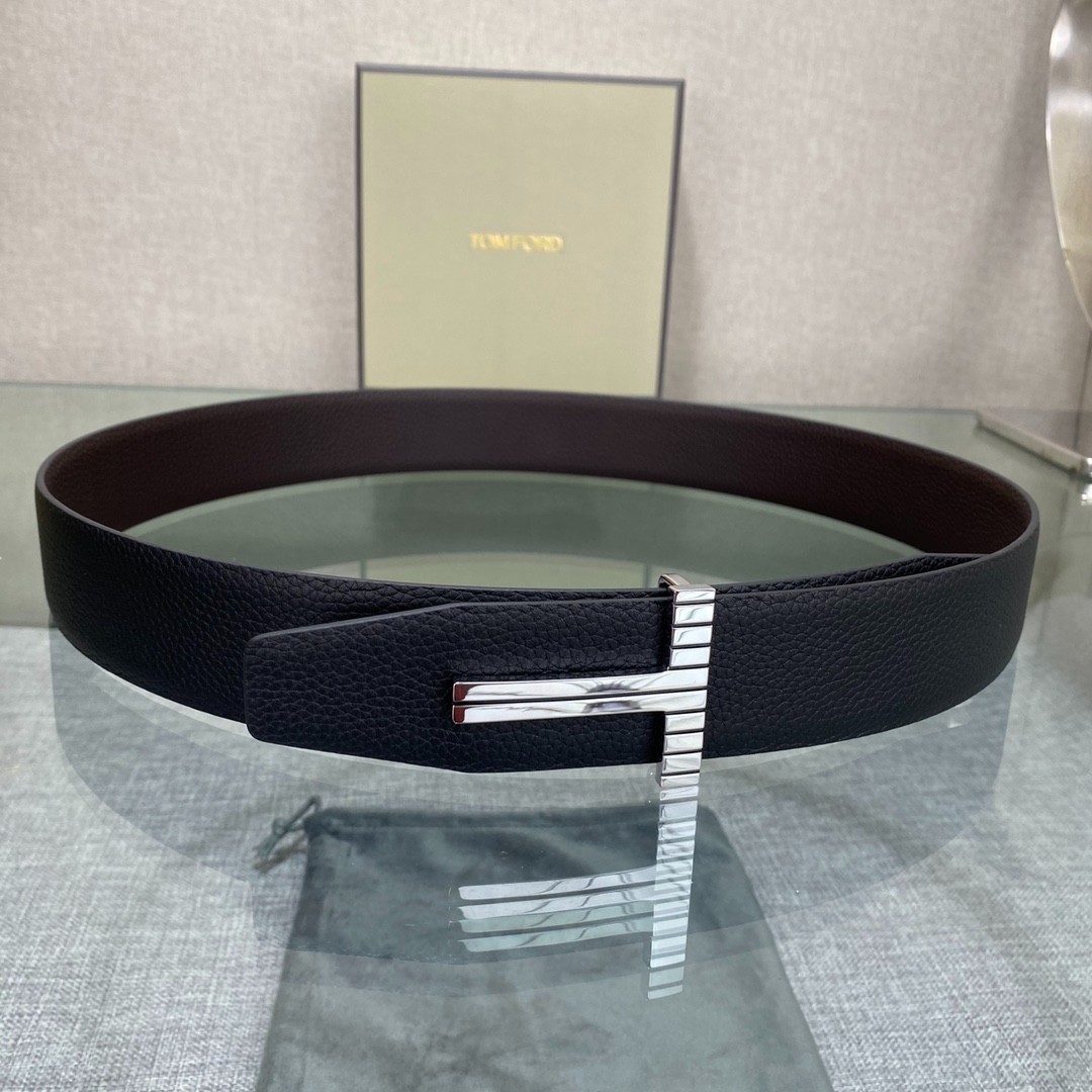 Authentic Tom Ford Reversible Leather T-Buckle Belt Luxury Designer Fashion