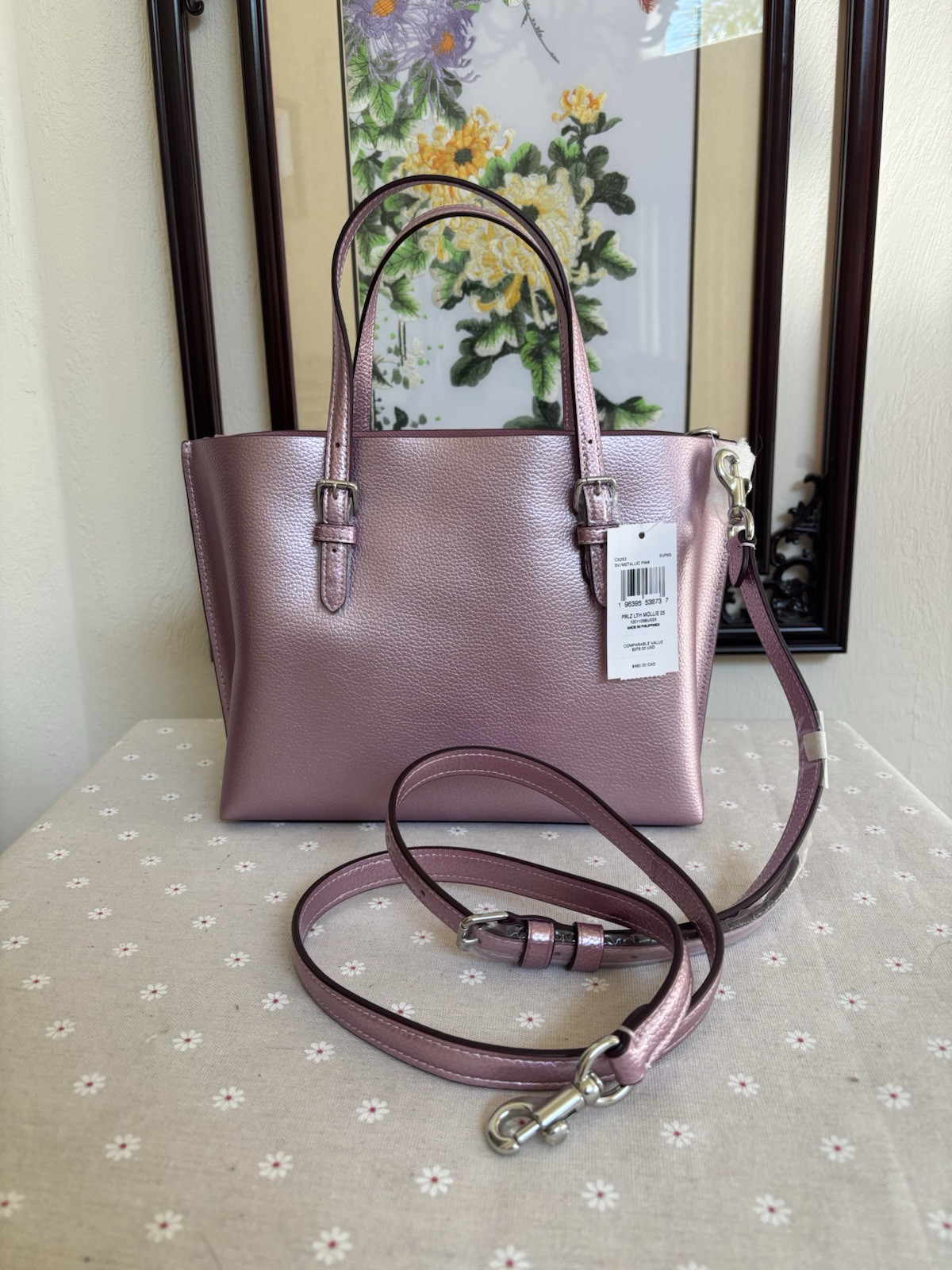 Coach Mollie Tote Bag 25 In metallic pink