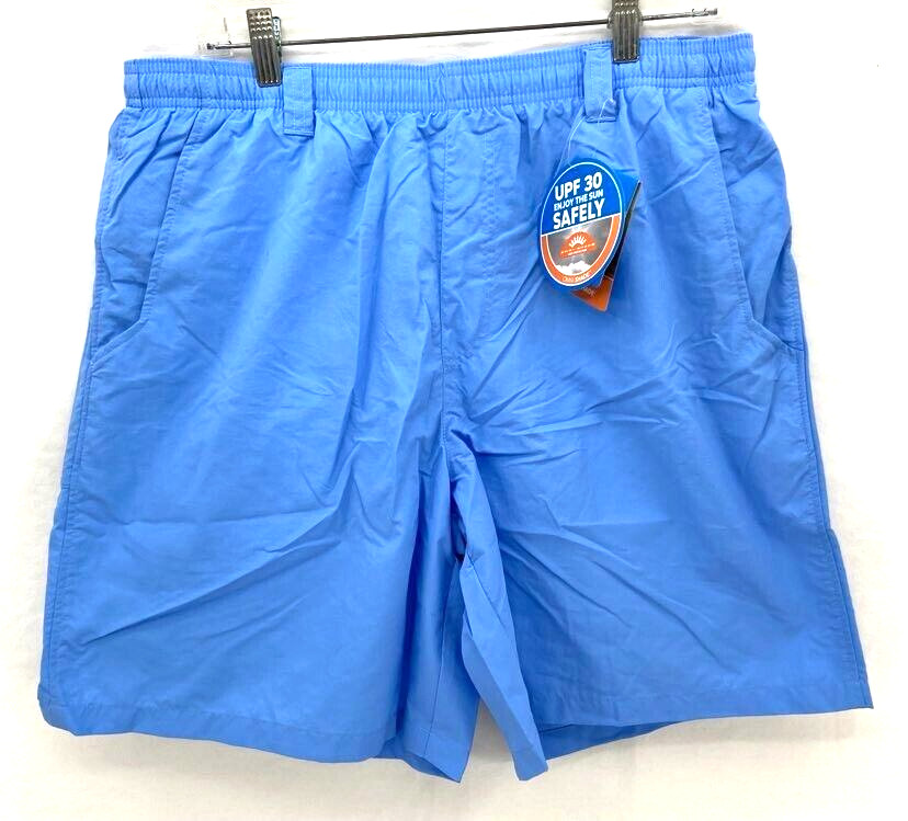 NEW Columbia PFG Backcast 8″ Omni-Shade Drawstring Water Shorts Light Blue Men L