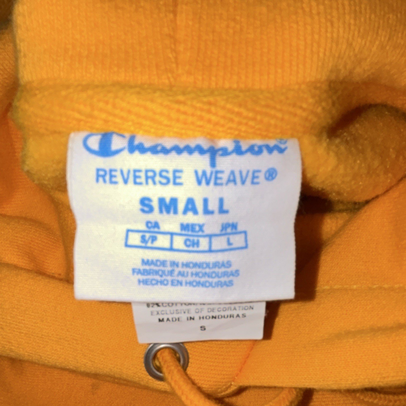 Champion Reverse Weave Yellow Men’s Small Hooded Pullover Fleece Long Sleeve